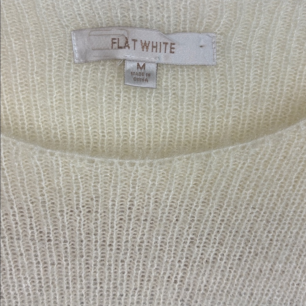 Anthropologie Flat White Fluffy Cream Striped Crewneck Women's Sweater M - Picture 6 of 10